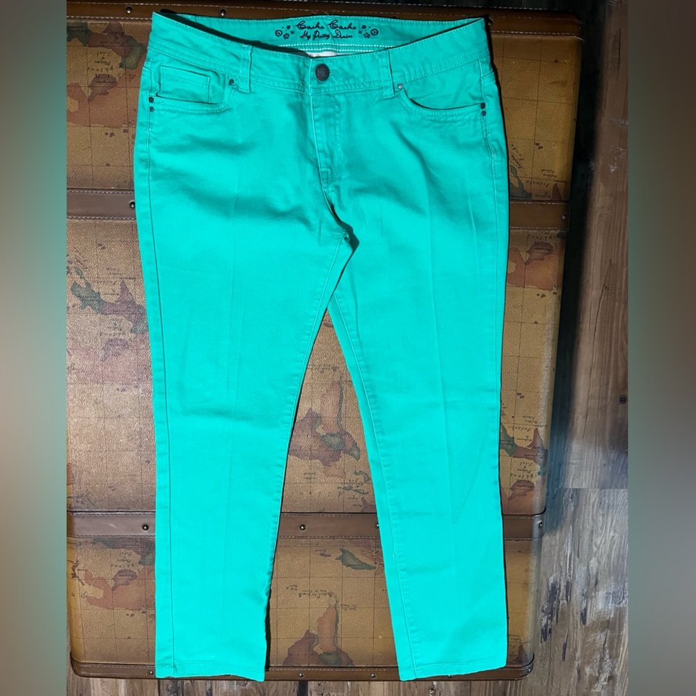 Cache Cache Green Tapered Cropped Women's Jeans Denim Golf Casual Slacks Chinos